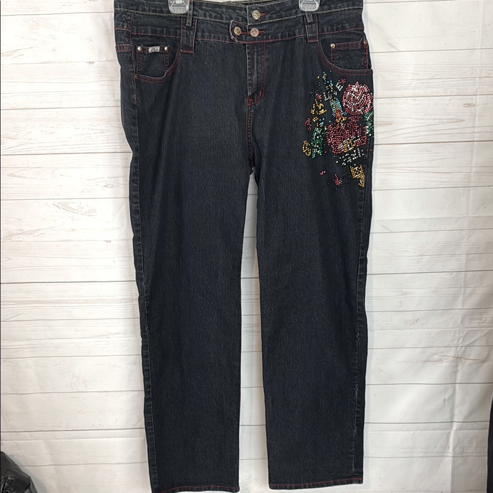Platinum Plush Sz 23 Y2K Plus Women's Embellished Bling Stud Jeans Love Digger